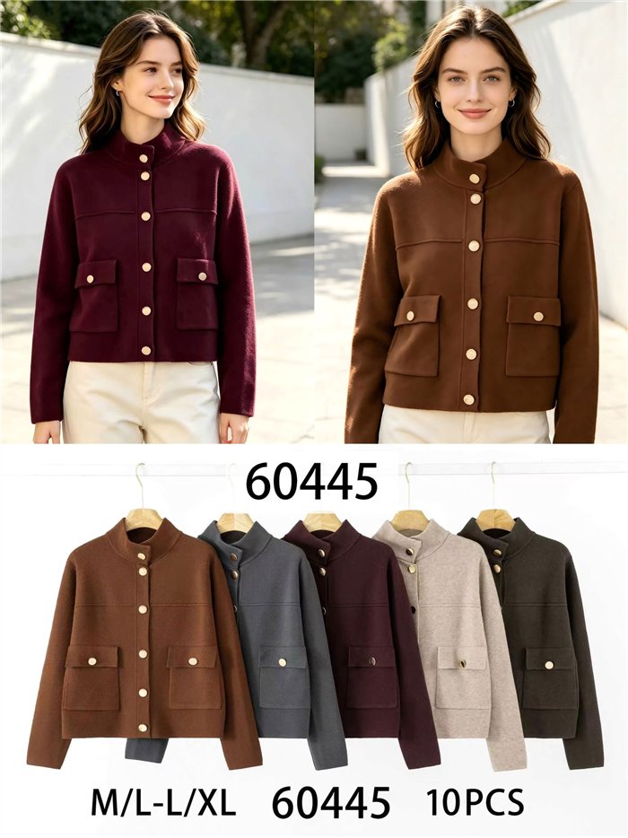 Gold button cropped knit jacket