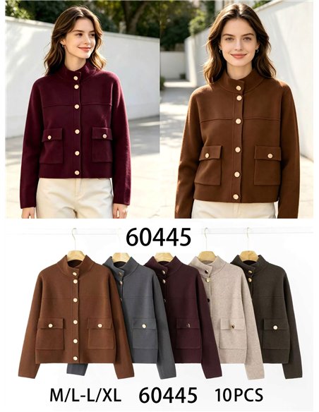Gold button cropped knit jacket