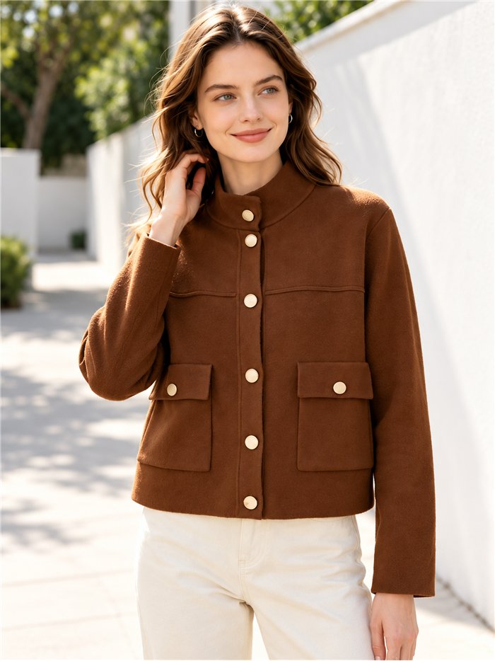Gold button cropped knit jacket