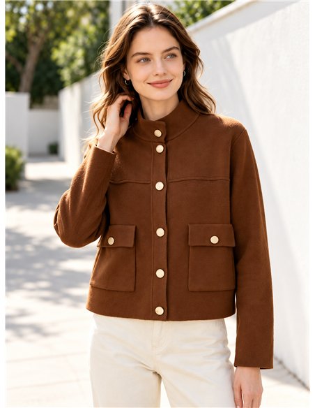 Gold button cropped knit jacket