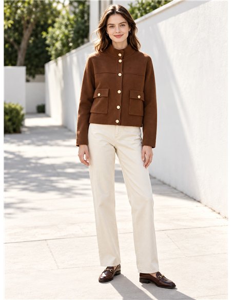 Gold button cropped knit jacket