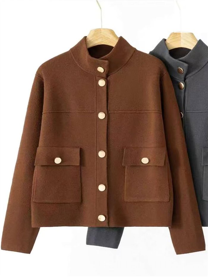 Gold button cropped knit jacket