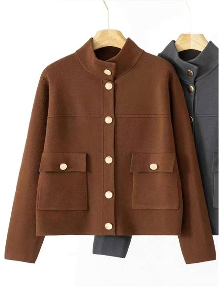 Gold button cropped knit jacket
