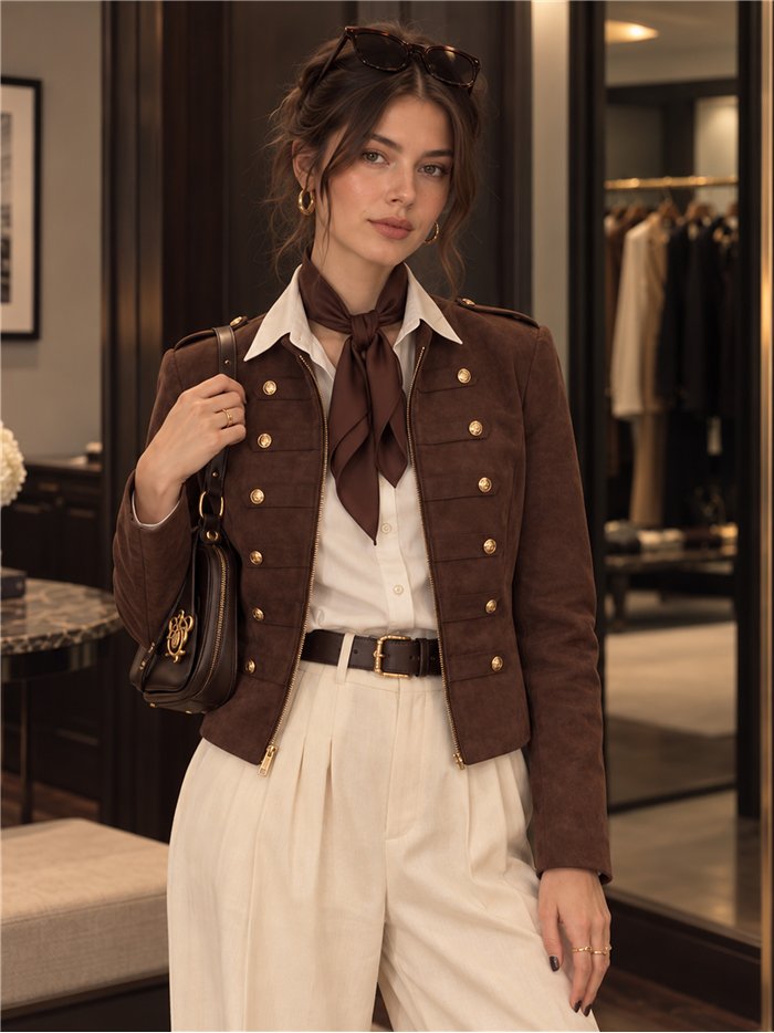 Chaqueta militar efecto ante con botones