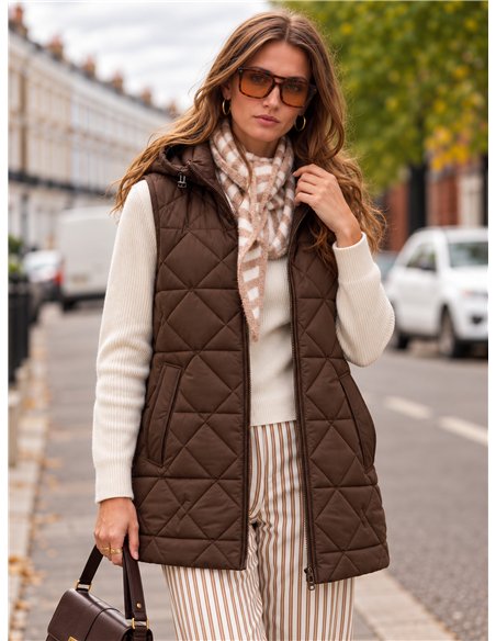 Gilet lungo trapuntato con motivo a rombi