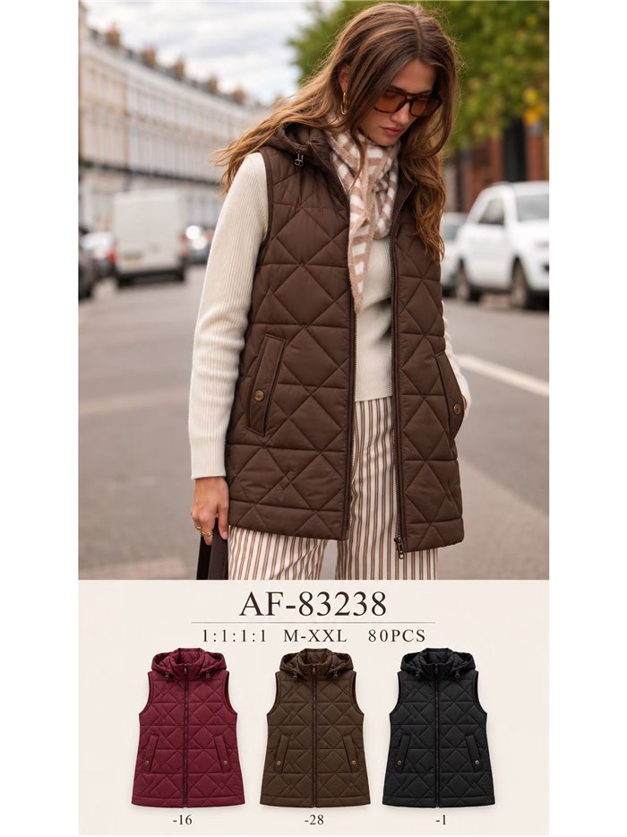 Gilet lungo trapuntato con motivo a rombi