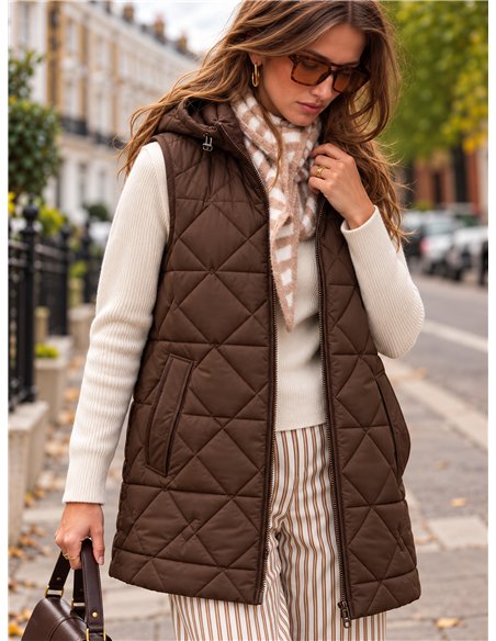 Gilet lungo trapuntato con motivo a rombi