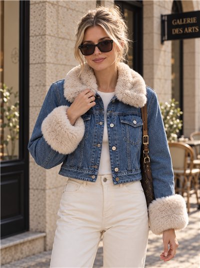 Chaqueta vaquera corta acolchada con pelo