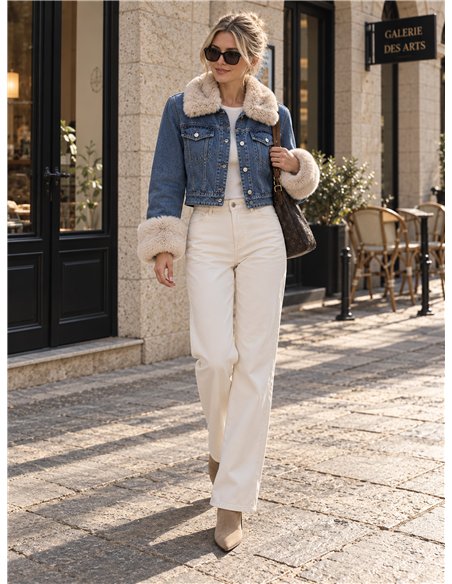 Chaqueta vaquera corta acolchada con pelo