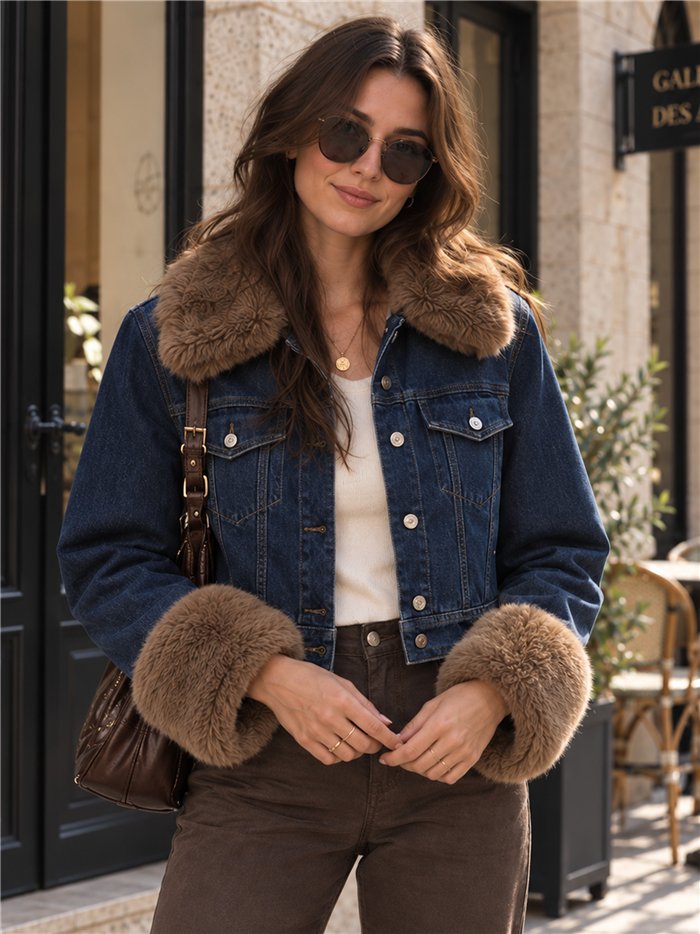 Chaqueta vaquera corta acolchada con pelo