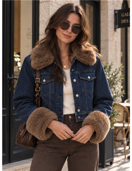 Chaqueta vaquera corta acolchada con pelo