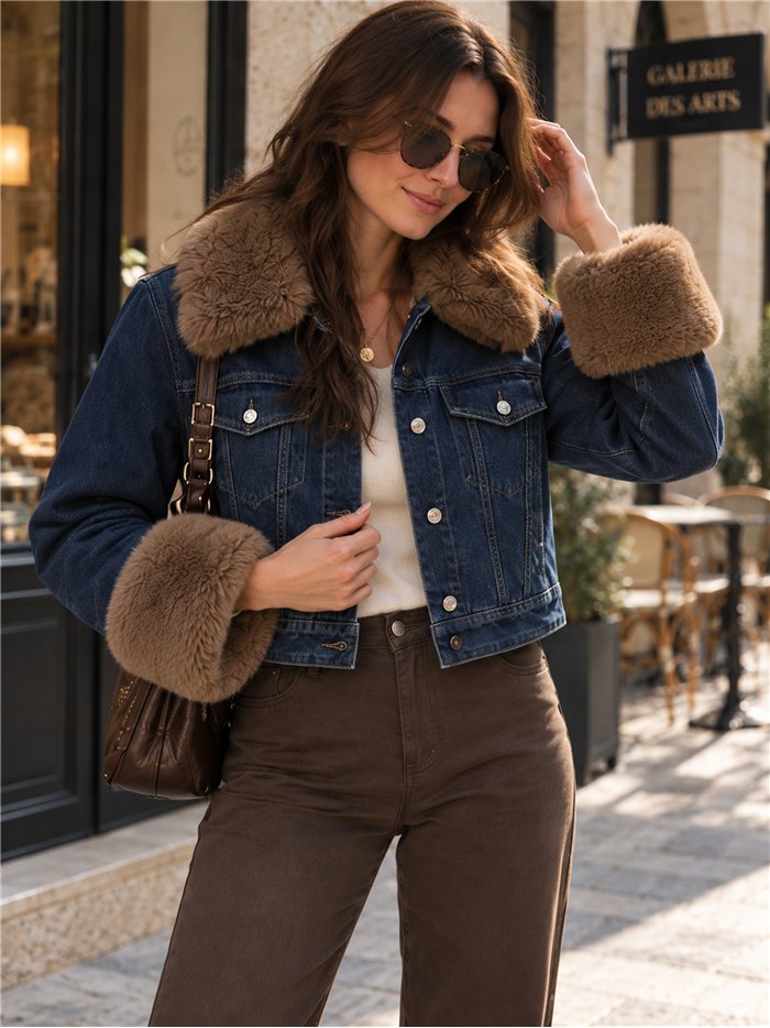 Chaqueta vaquera corta acolchada con pelo
