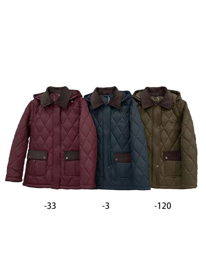 Chaqueta acolchada de rombos cuello pana con capucha