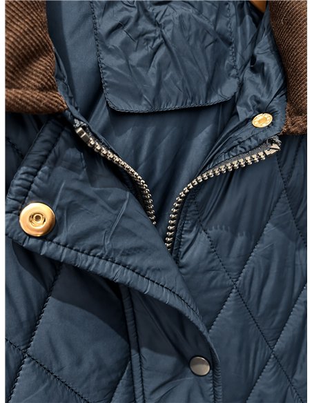 Chaqueta acolchada de rombos cuello pana con capucha