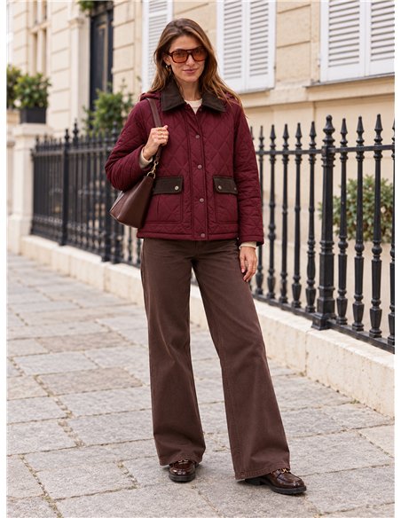 Chaqueta acolchada de rombos cuello pana con capucha