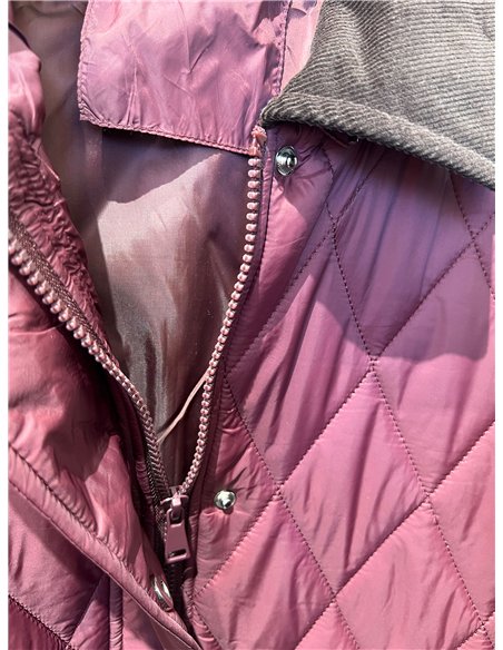 Chaqueta acolchada de rombos cuello pana con capucha