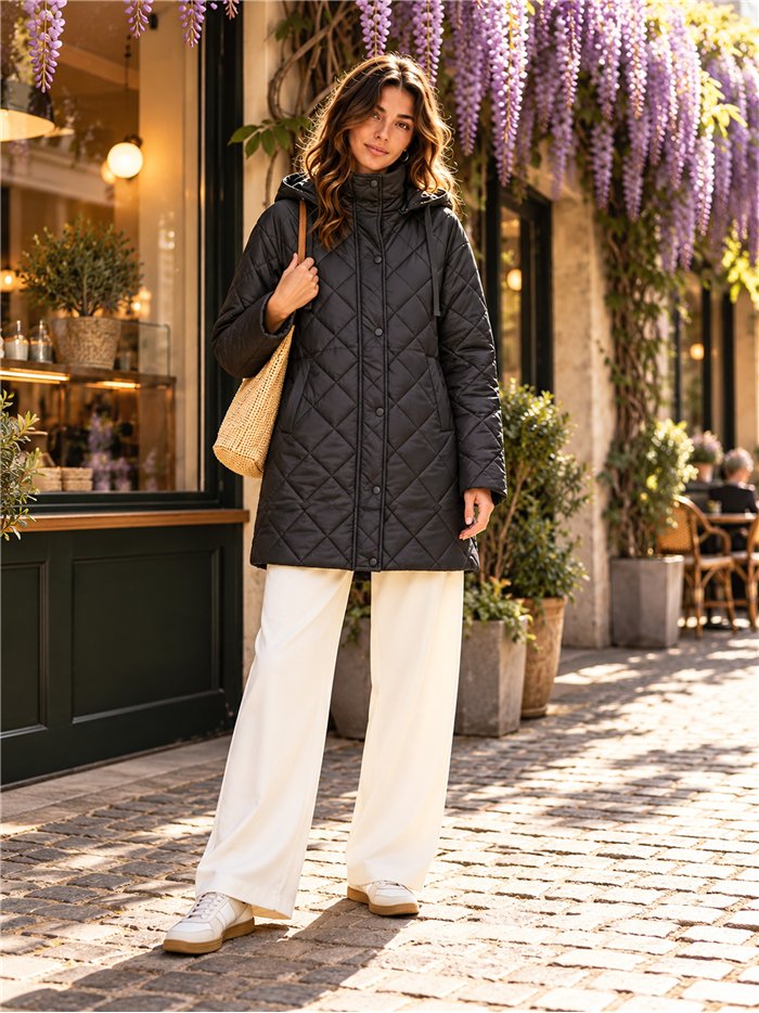 Abrigo acolchado reversible de rombos