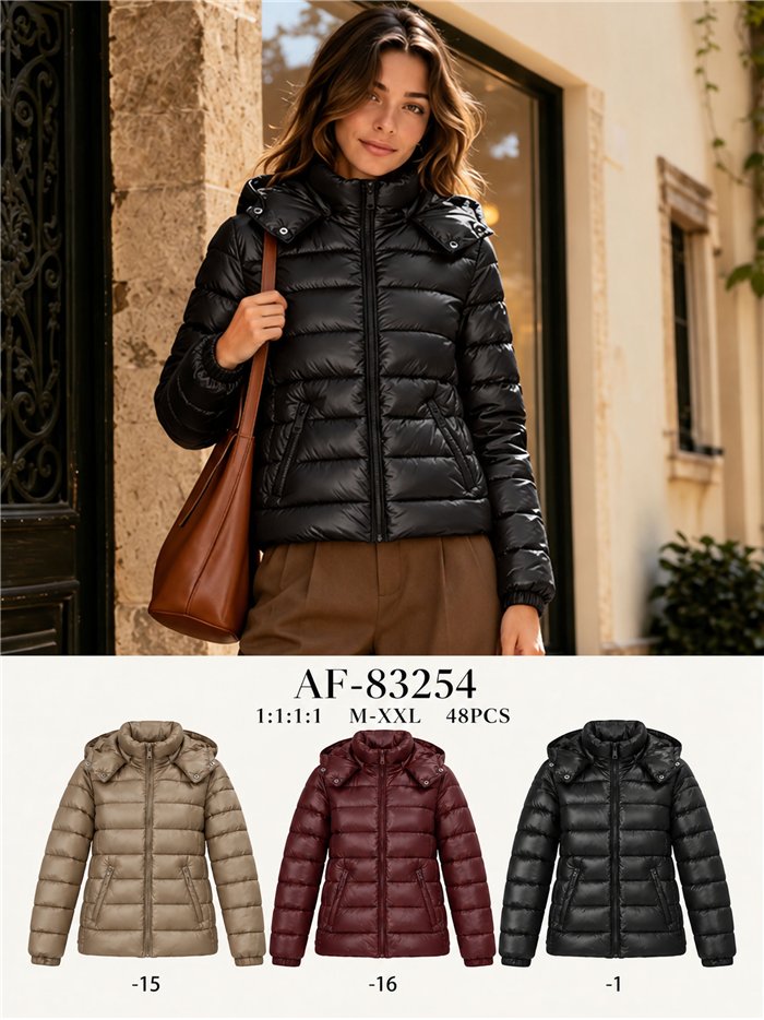 Glossy cropped puffer jacket with hood