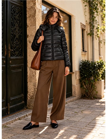 Glossy cropped puffer jacket with hood