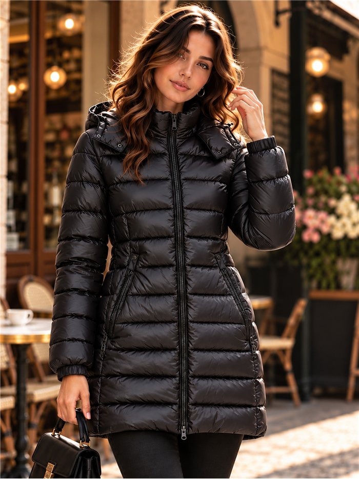 Long hooded puffer coat