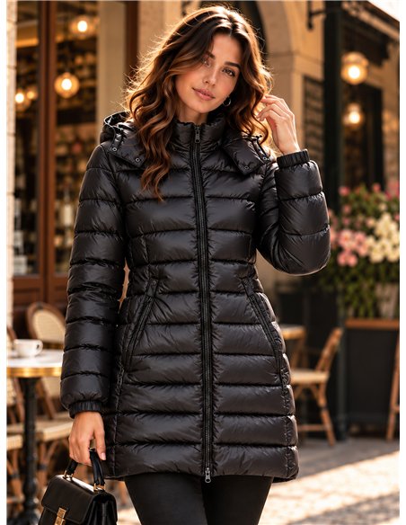 Long hooded puffer coat