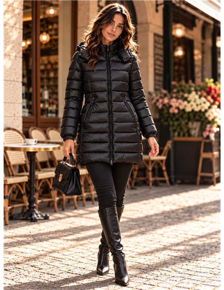 Long hooded puffer coat