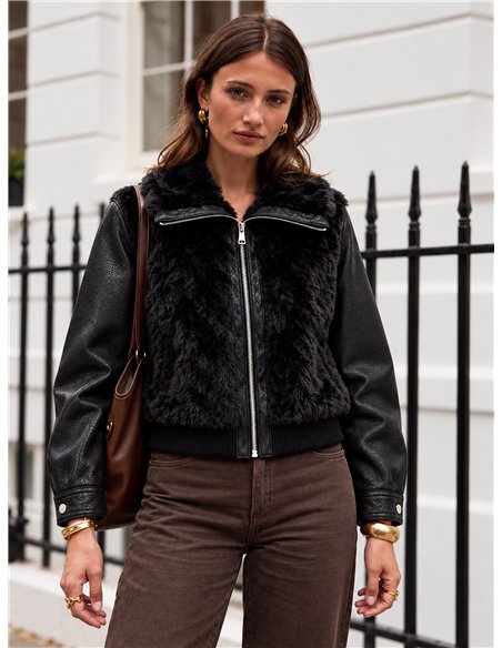 Chaqueta efecto piel con pelo