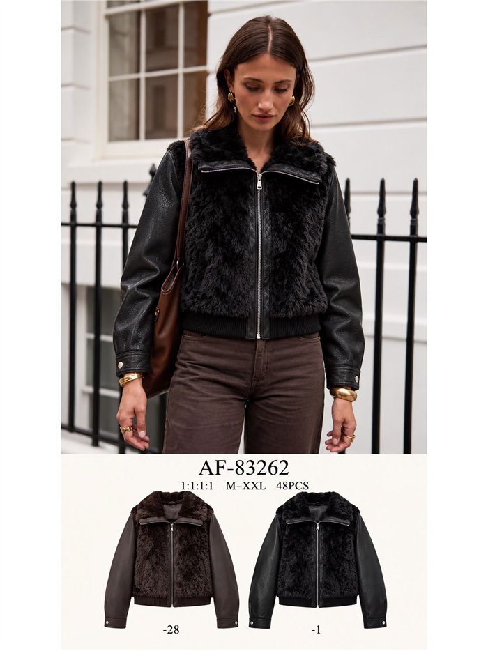 Chaqueta efecto piel con pelo