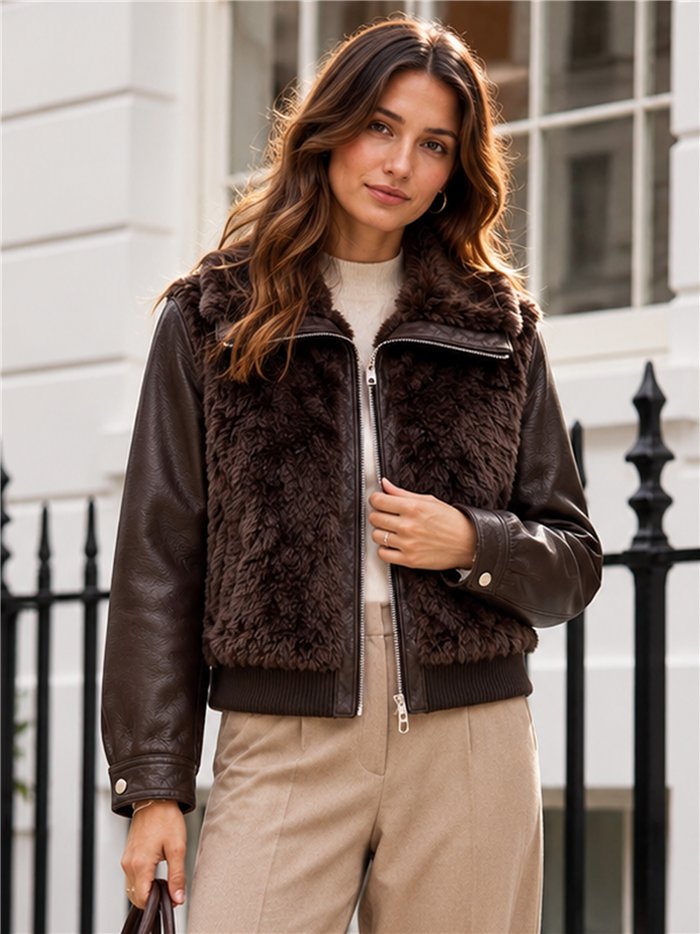 Faux fur and leather look jacket