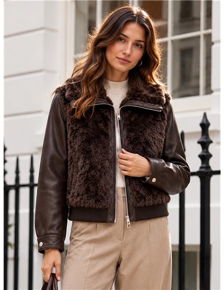 Faux fur and leather look jacket