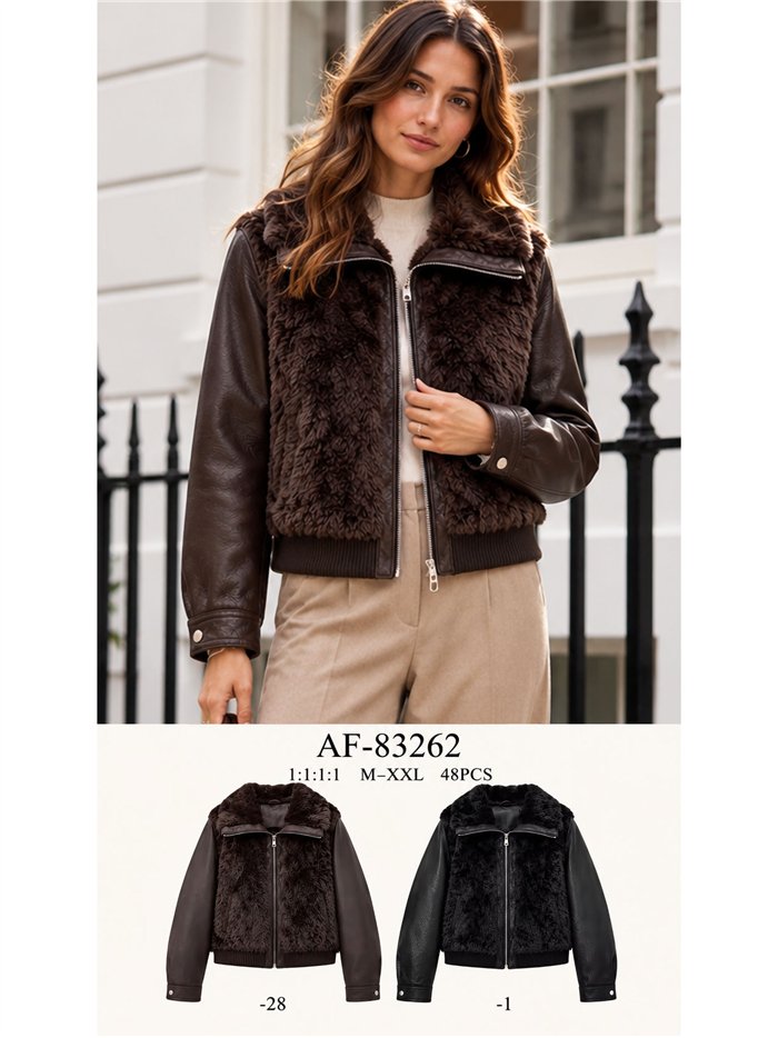 Faux fur and leather look jacket