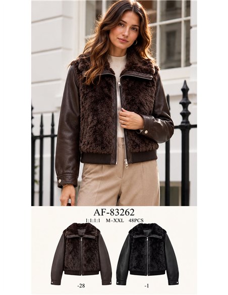 Faux fur and leather look jacket