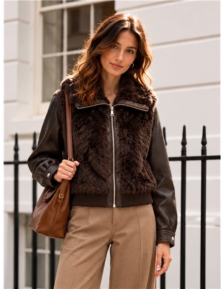 Faux fur and leather look jacket