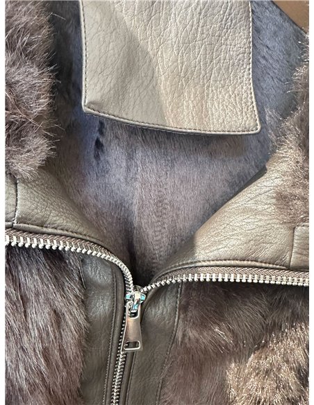 Faux fur and leather look jacket