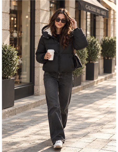 Chaqueta reversible acolchada de lunares con capucha