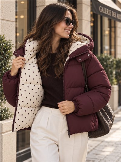 Chaqueta reversible acolchada de lunares con capucha