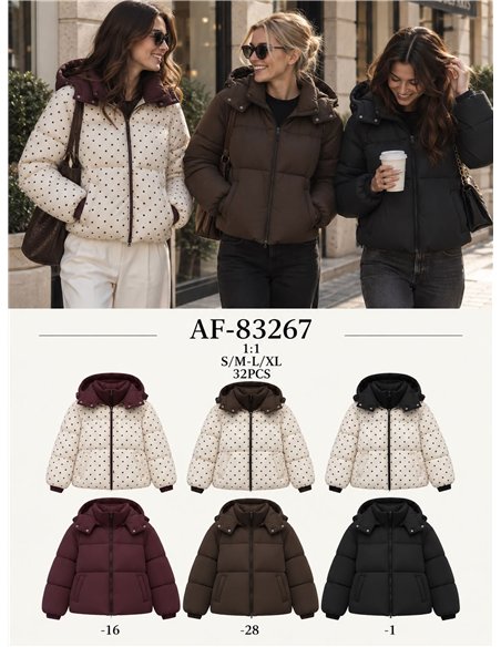 Chaqueta reversible acolchada de lunares con capucha