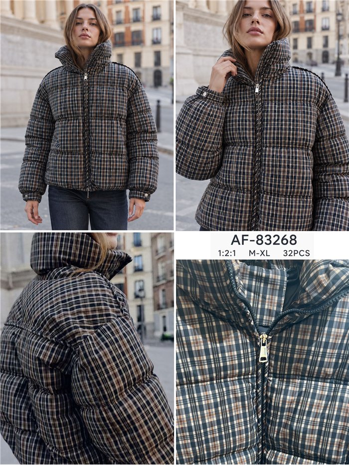 Chaqueta acolchada estampado cuadros
