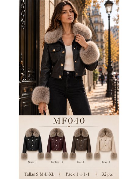 Chaqueta efecto piel con pelo