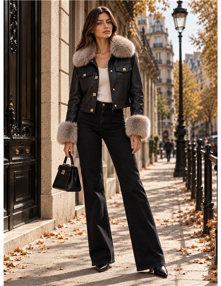 Chaqueta efecto piel con pelo