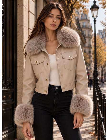 Chaqueta efecto piel con pelo