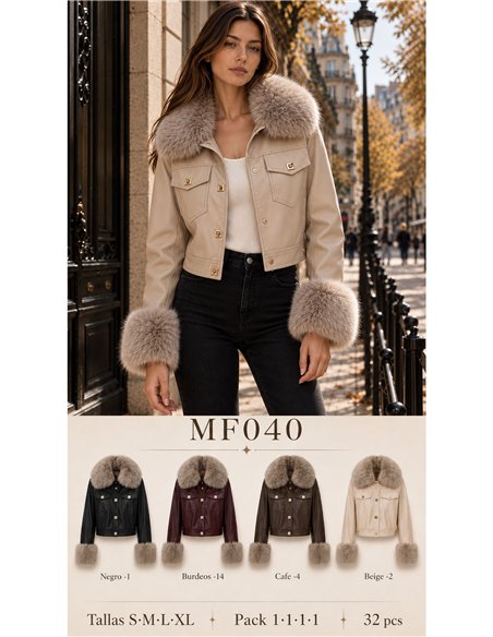 Chaqueta efecto piel con pelo