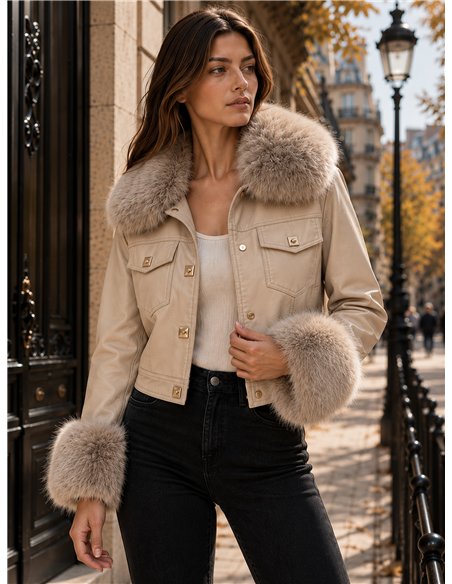 Chaqueta efecto piel con pelo