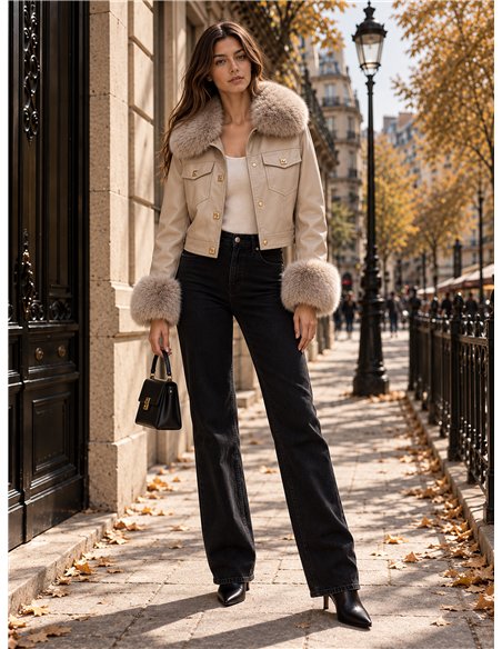 Chaqueta efecto piel con pelo
