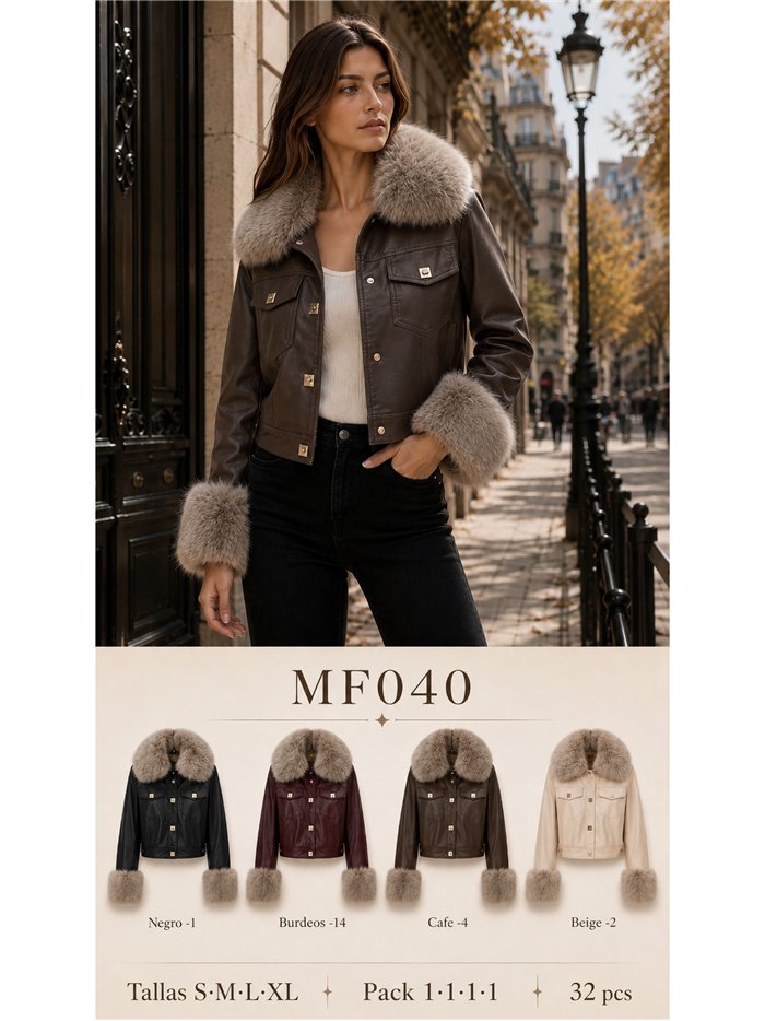 Chaqueta efecto piel con pelo