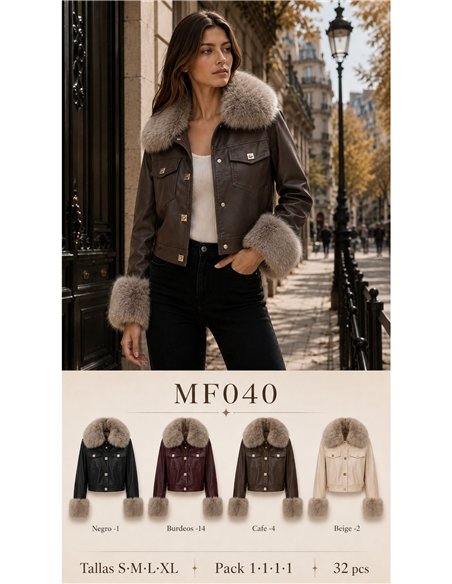 Chaqueta efecto piel con pelo