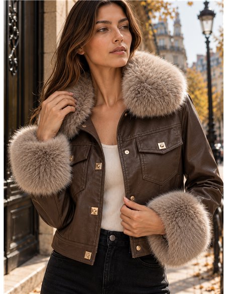 Chaqueta efecto piel con pelo