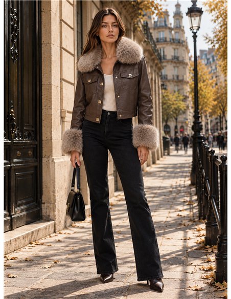 Chaqueta efecto piel con pelo