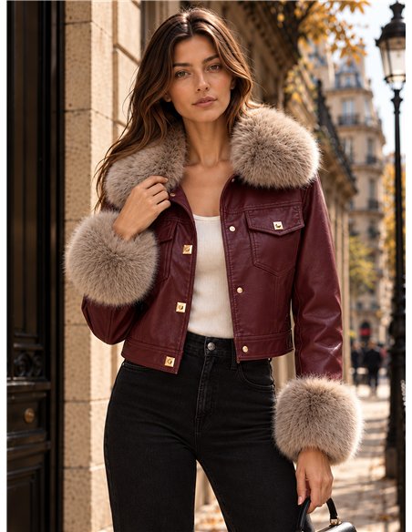 Chaqueta efecto piel con pelo