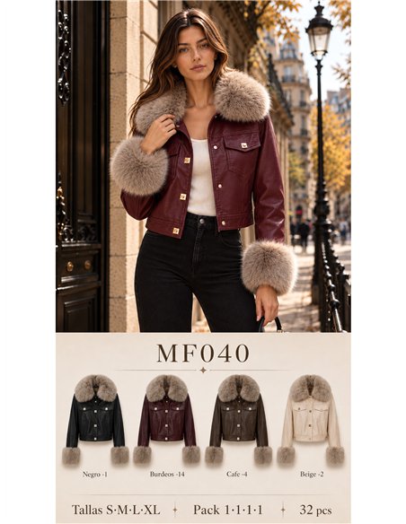 Chaqueta efecto piel con pelo